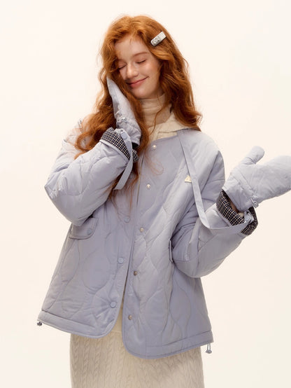 Vintage Blue Plaid Reversible Padded Jacket Set