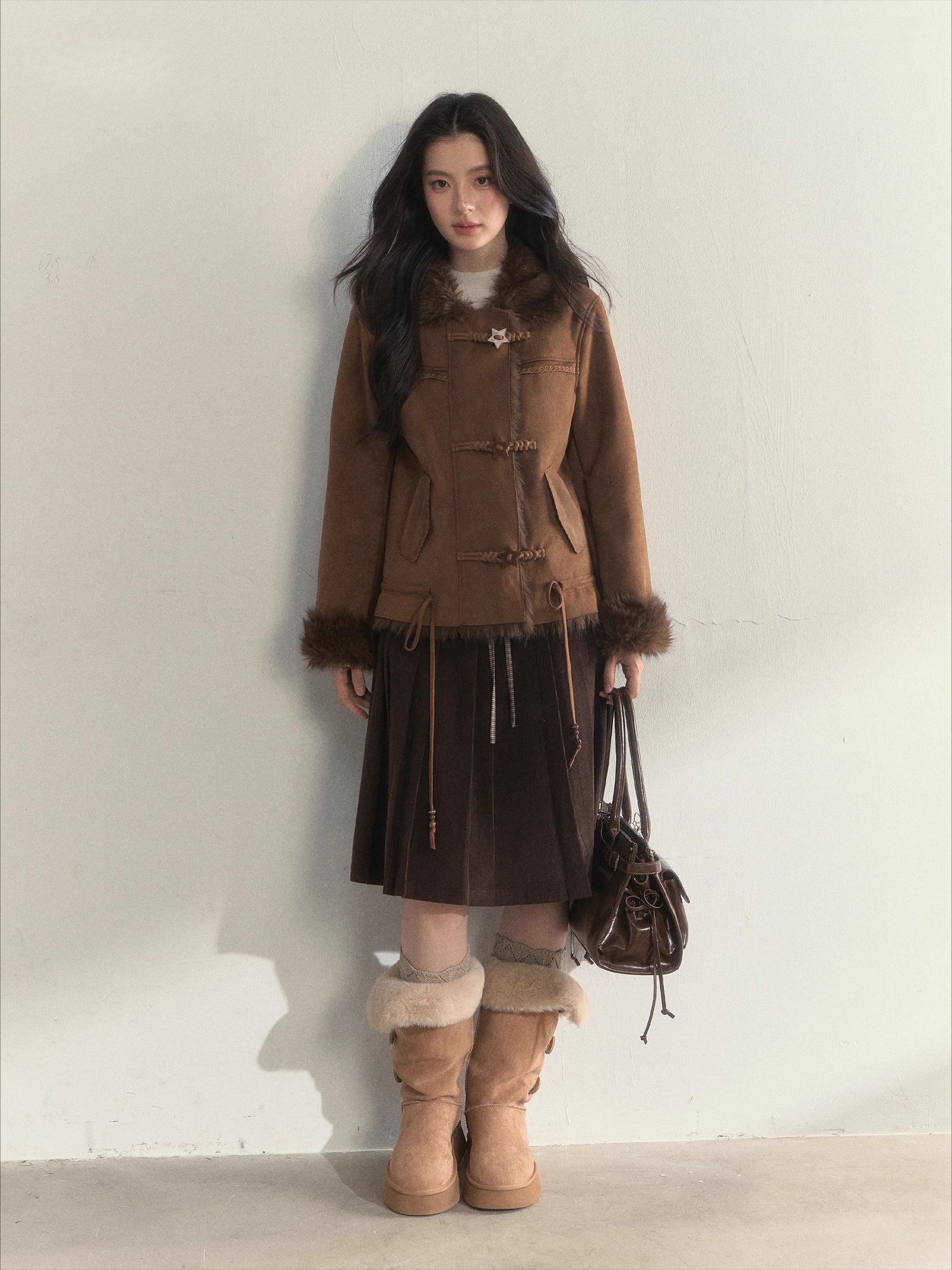 Oak Brown Suede Embroidered Shearling Jacket