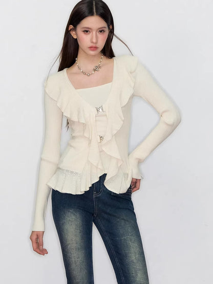 Faux Ruffle Detail Layered Knit Top