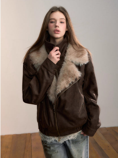Faux Fur Collar Padded Two-in-One Jacket
