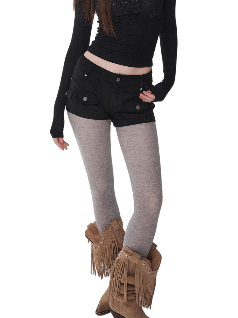 Low-Rise Studded Pocket Mini Shorts