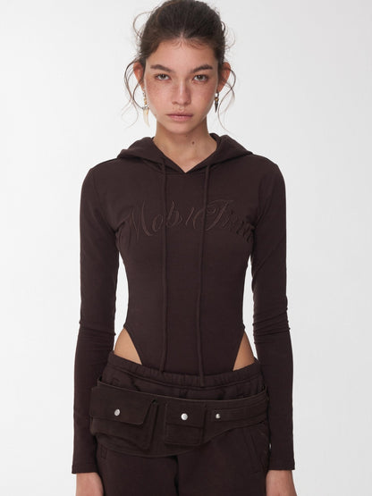 Embroidered Letter Drawstring Hooded Jumpsuit