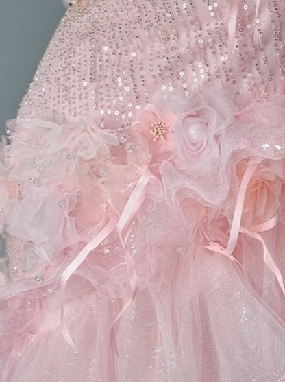 Blush Pink Haute Couture Tiered Tulle Gown