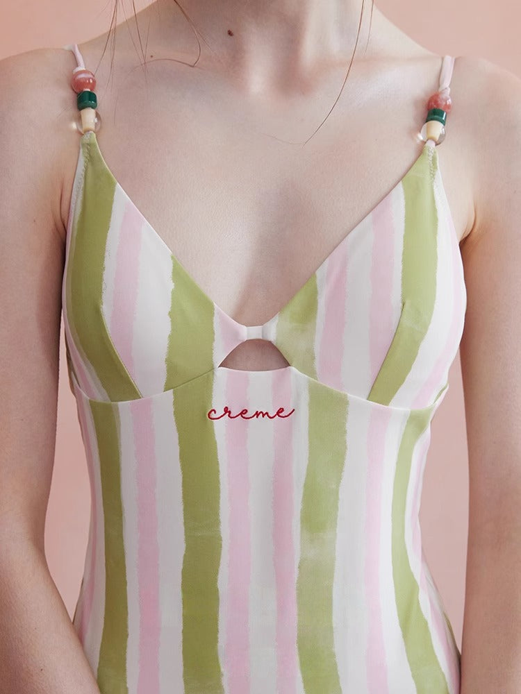 Striped Contrast Trim One-piece Swimsuit