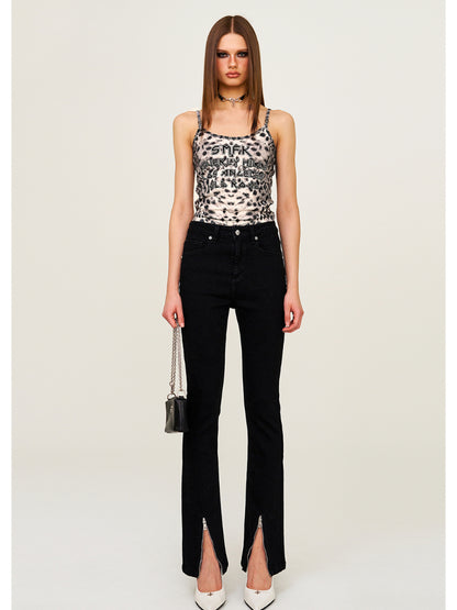 Leopard Print Sleeveless Outer - wear Sports Sling