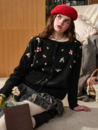 Hand-Embroidered Wool Cardigan