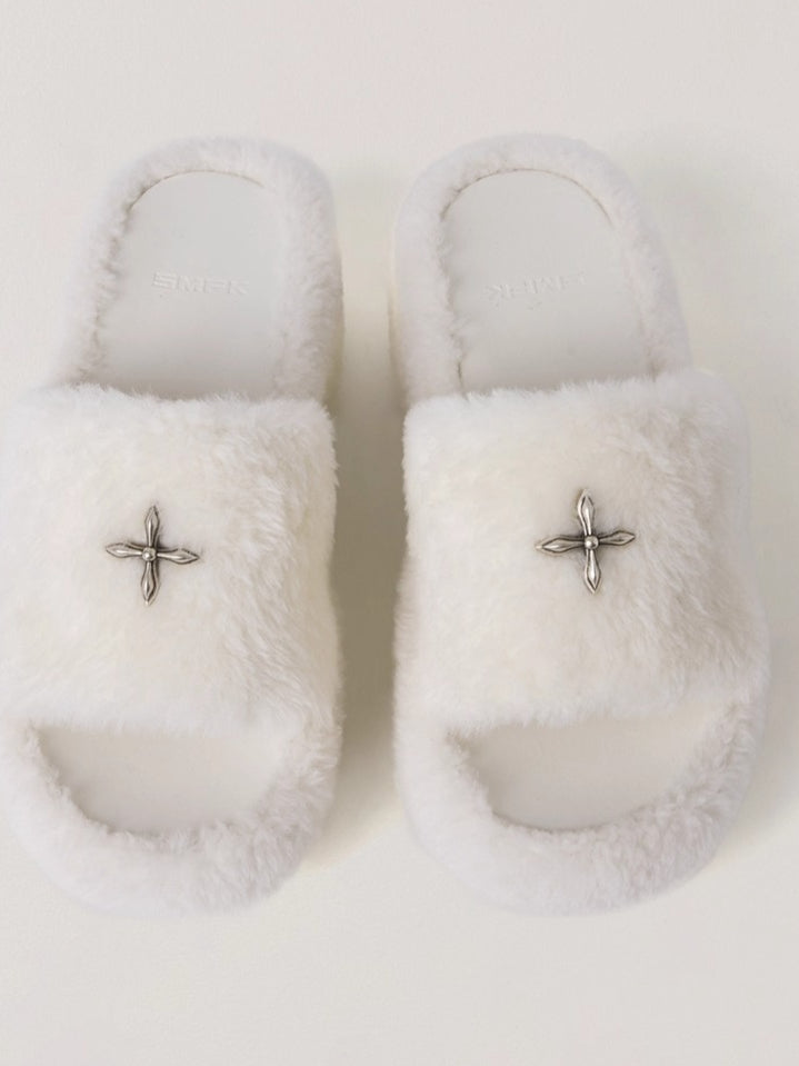 Cross Relic Shearling Heel Mules