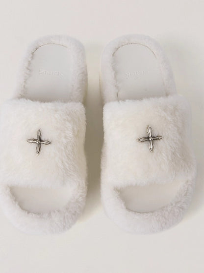 Cross Relic Shearling Heel Mules