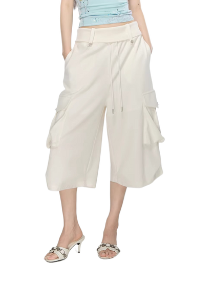 Waffle Knit Cargo Cropped Trousers