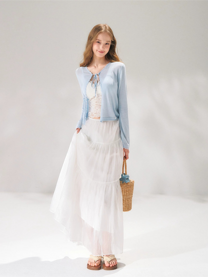 Pearlescent Textured Tiered A-Line Midi Skirt