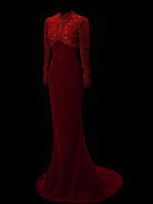 Crimson Imperial Embroidered Cape Gown