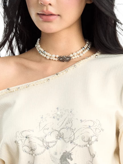 Vintage Layered Pearl Statement Necklace