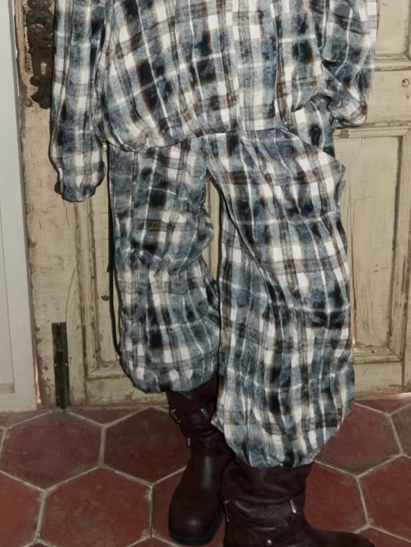 Crinkled-Waist Wide-Leg Cargo Pants