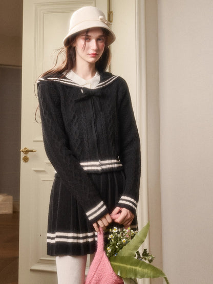 Memo Wool Cloud Knit Cardigan &amp; Pleated Skirt Set