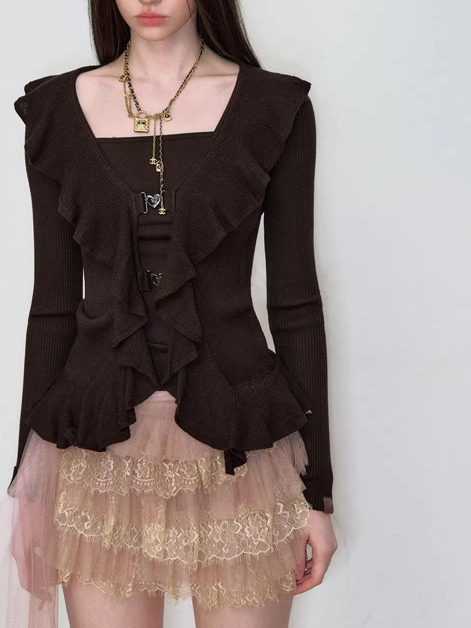 Faux Ruffle Detail Layered Knit Top