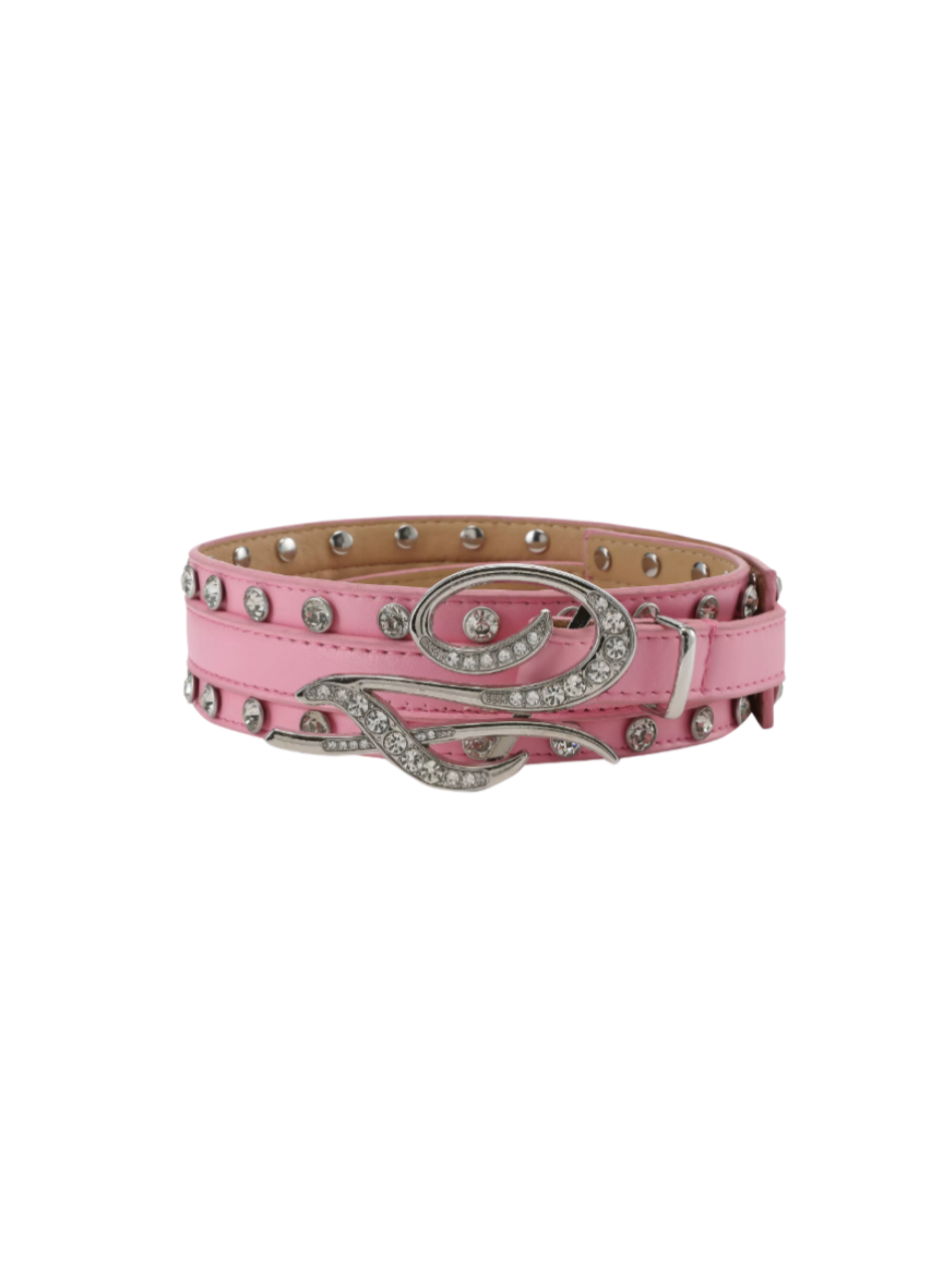Punk Crystal-Embellished Logo Buckle Belt
