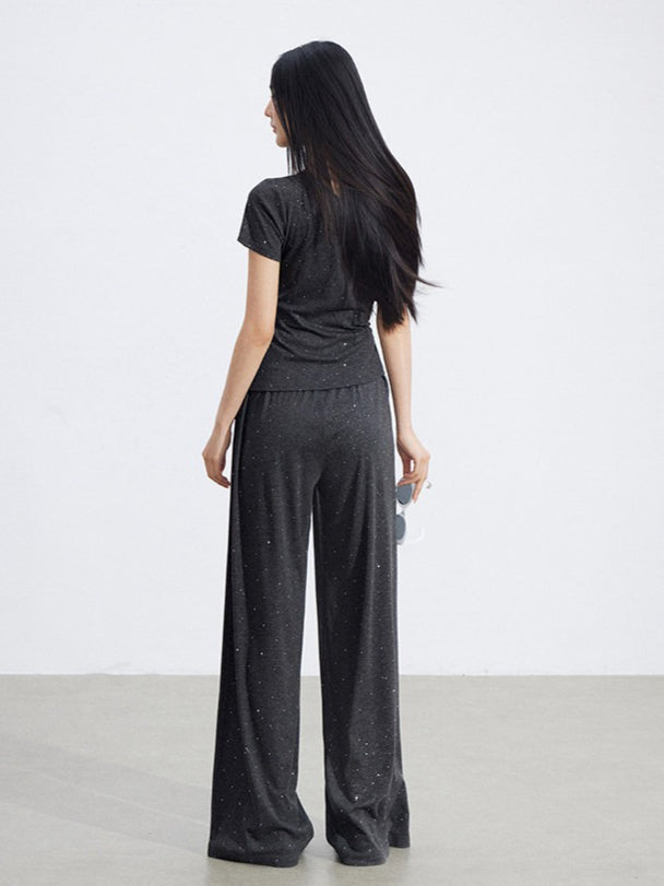 Off-Shoulder Draped Top Wide-Leg Pants Two-Piece Set