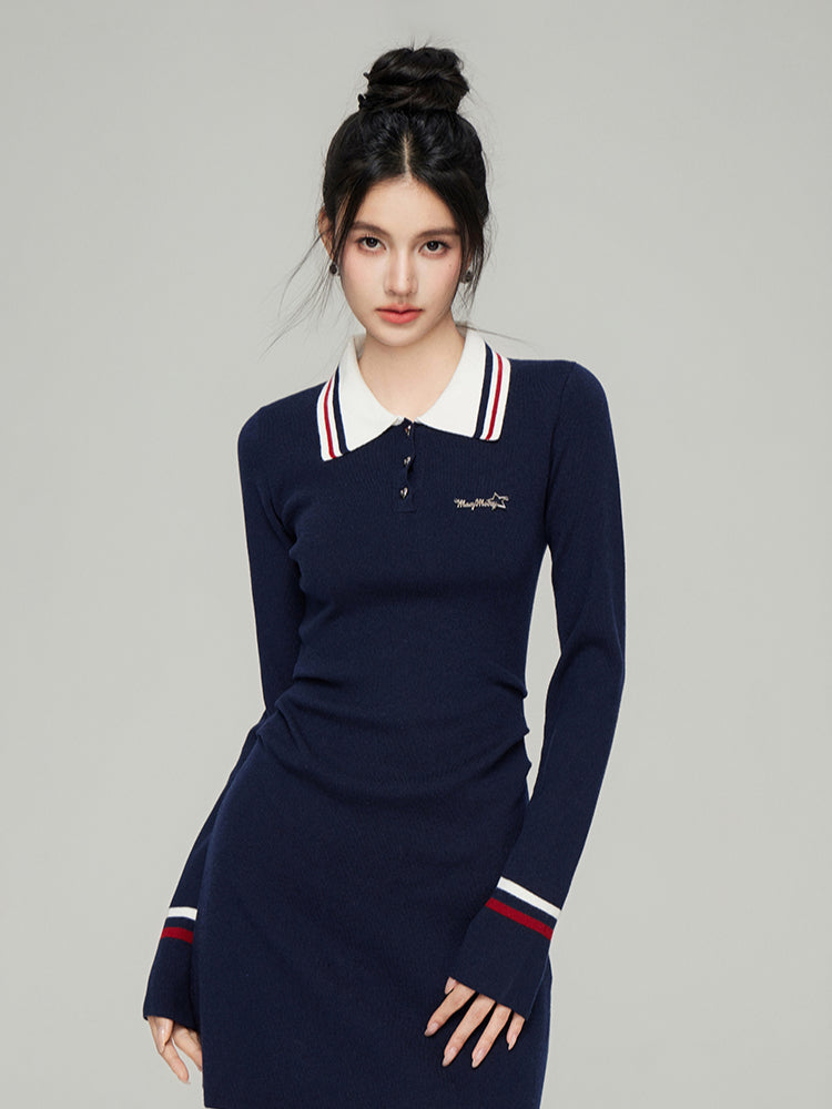 Polo Neck Waistline Knit Dress