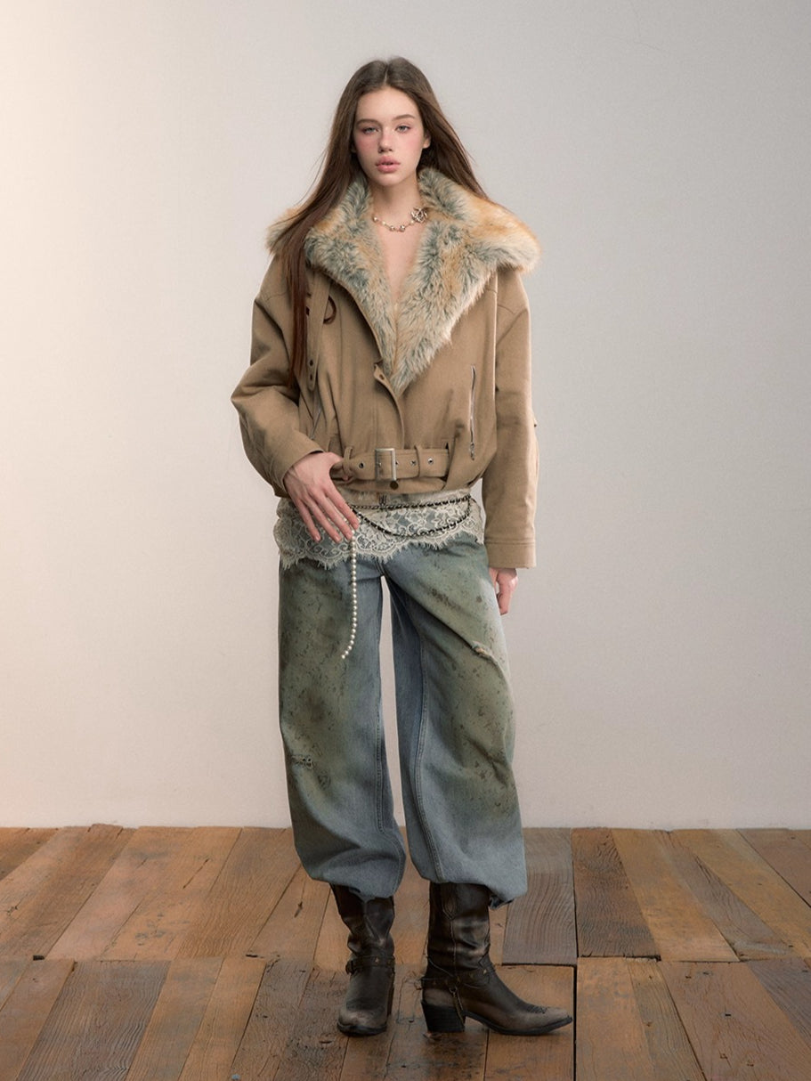 Detachable Gradient Faux Fur Padded Jacket