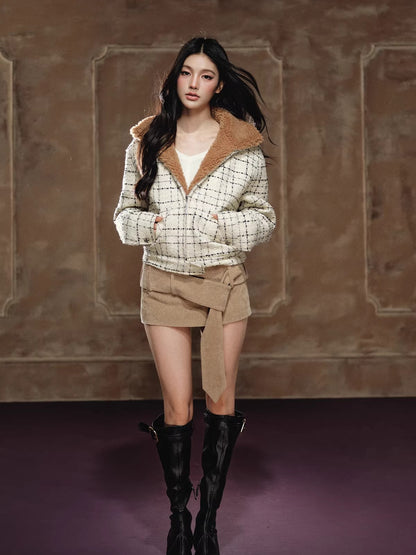 Faux Shearling Collar Wool-Blend Padded Jacket