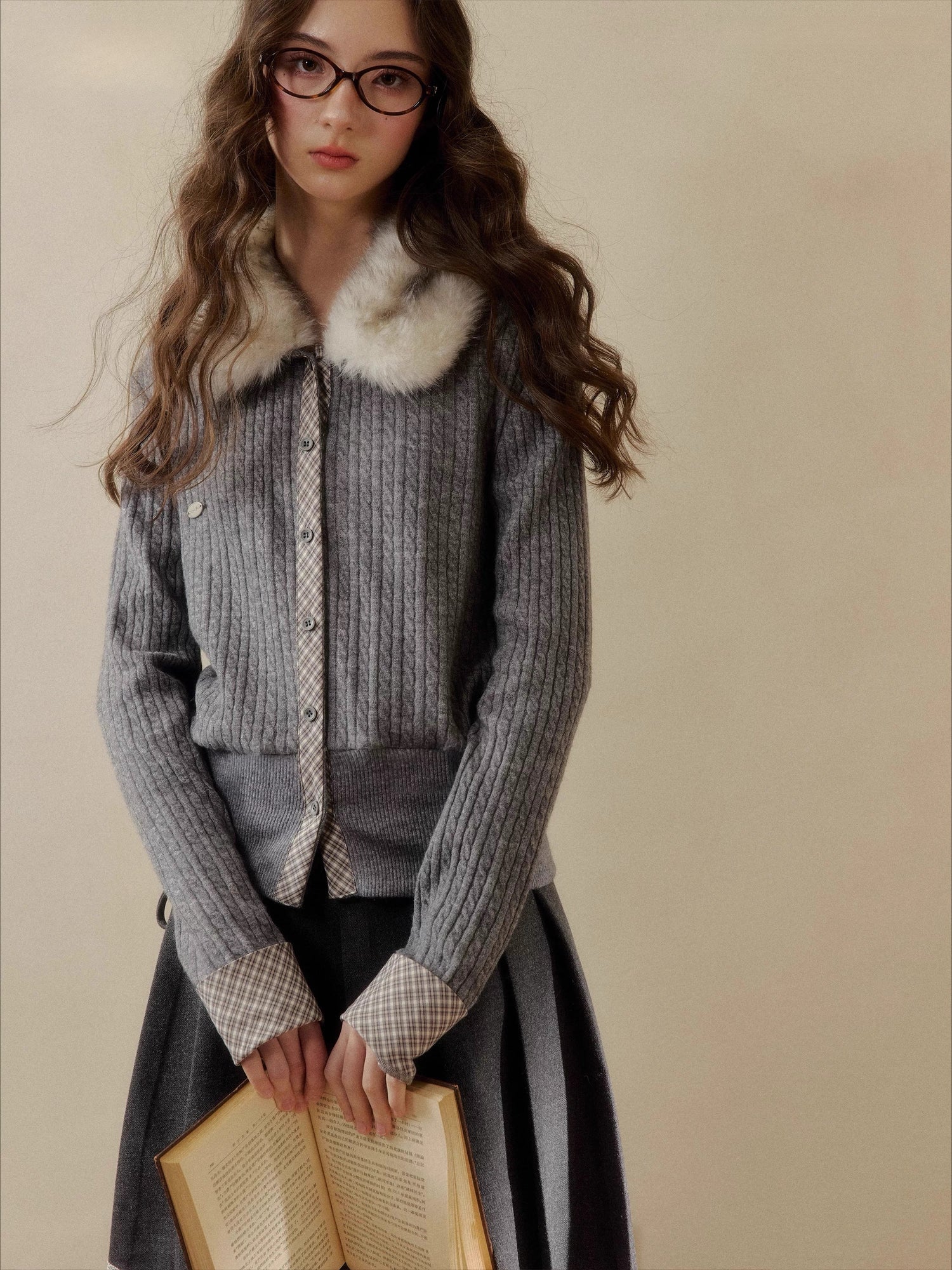 Vintage Check Contrast Knit Sweater