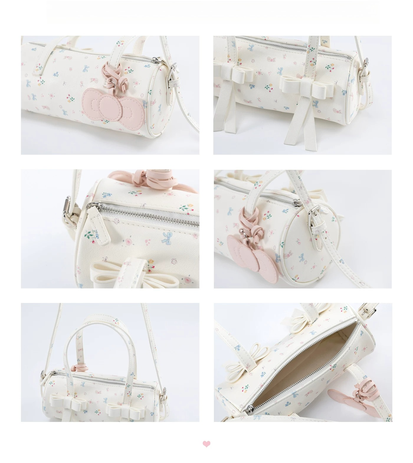 Bow-Accent Polka Dot &amp; Floral Barrel Bag