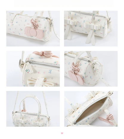 Bow-Accent Polka Dot &amp; Floral Barrel Bag