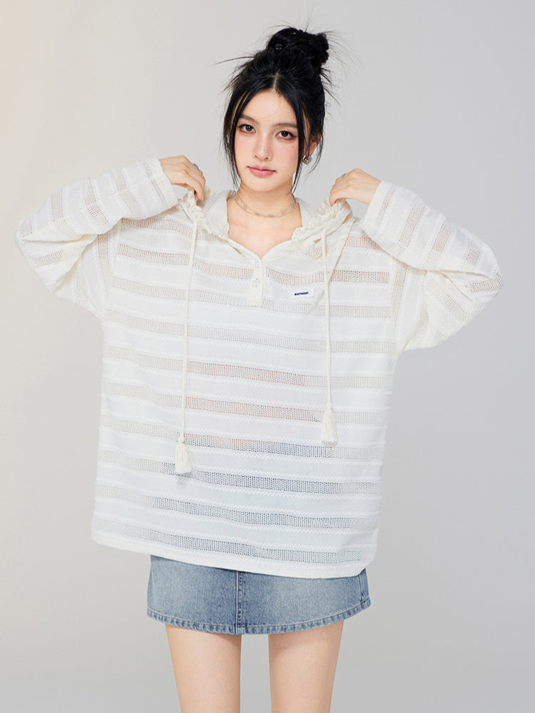 Hollow-out Silhouette Hooded Sunscreen Top