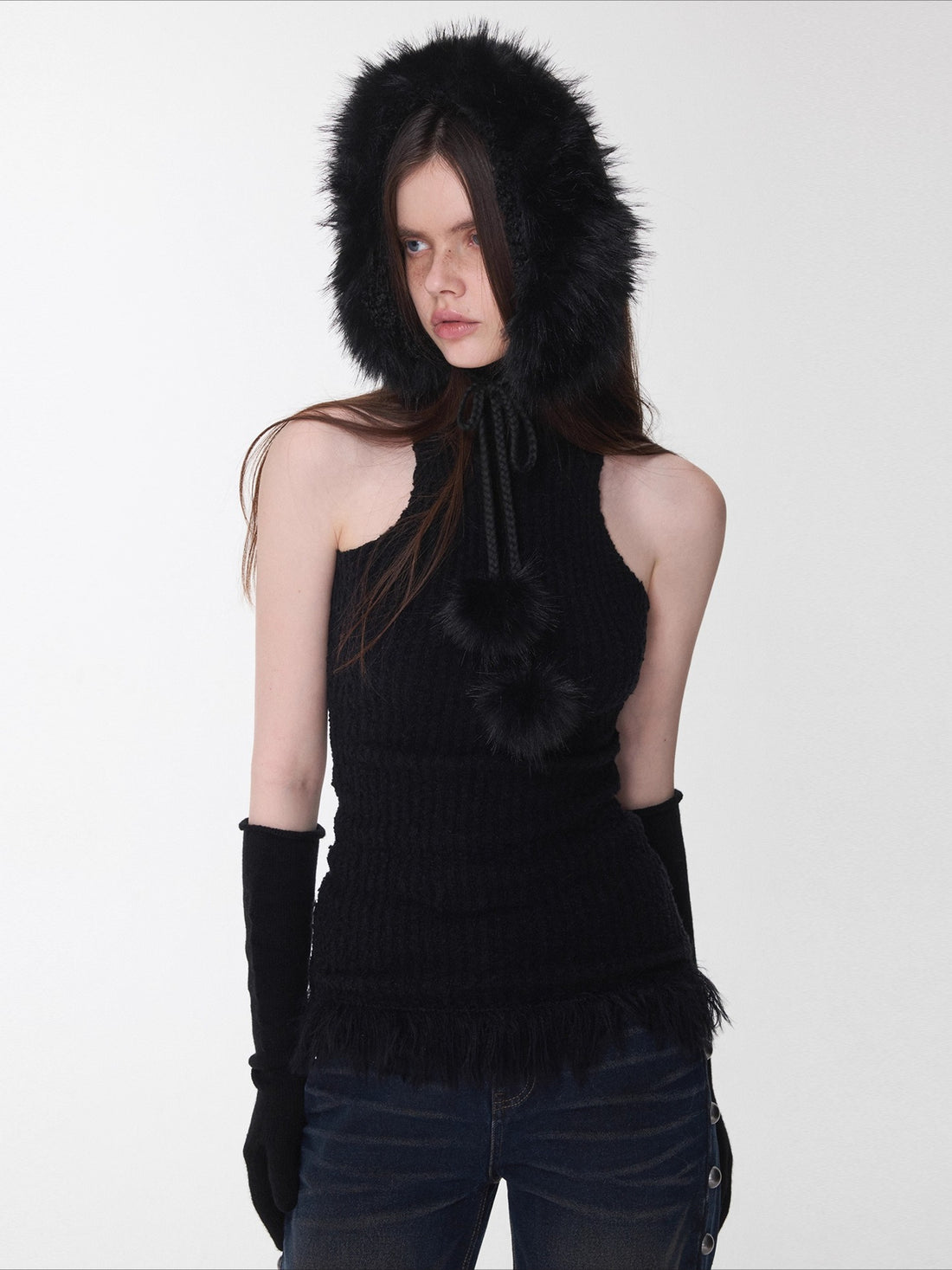 Reversible Faux Fur Pom-Pom Ear Muff Collar