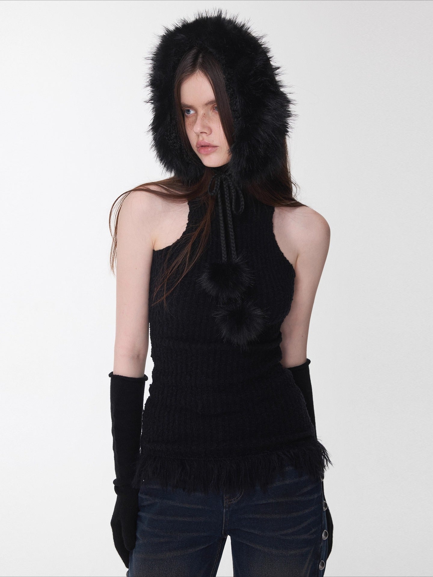 Reversible Faux Fur Pom-Pom Ear Muff Collar