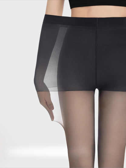 Double-Layer Black Sheer Pantyhose, Black Semi-Sheer Tights