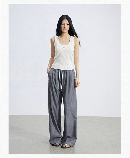 Lace Trim Textured Ice Silk Tank Top