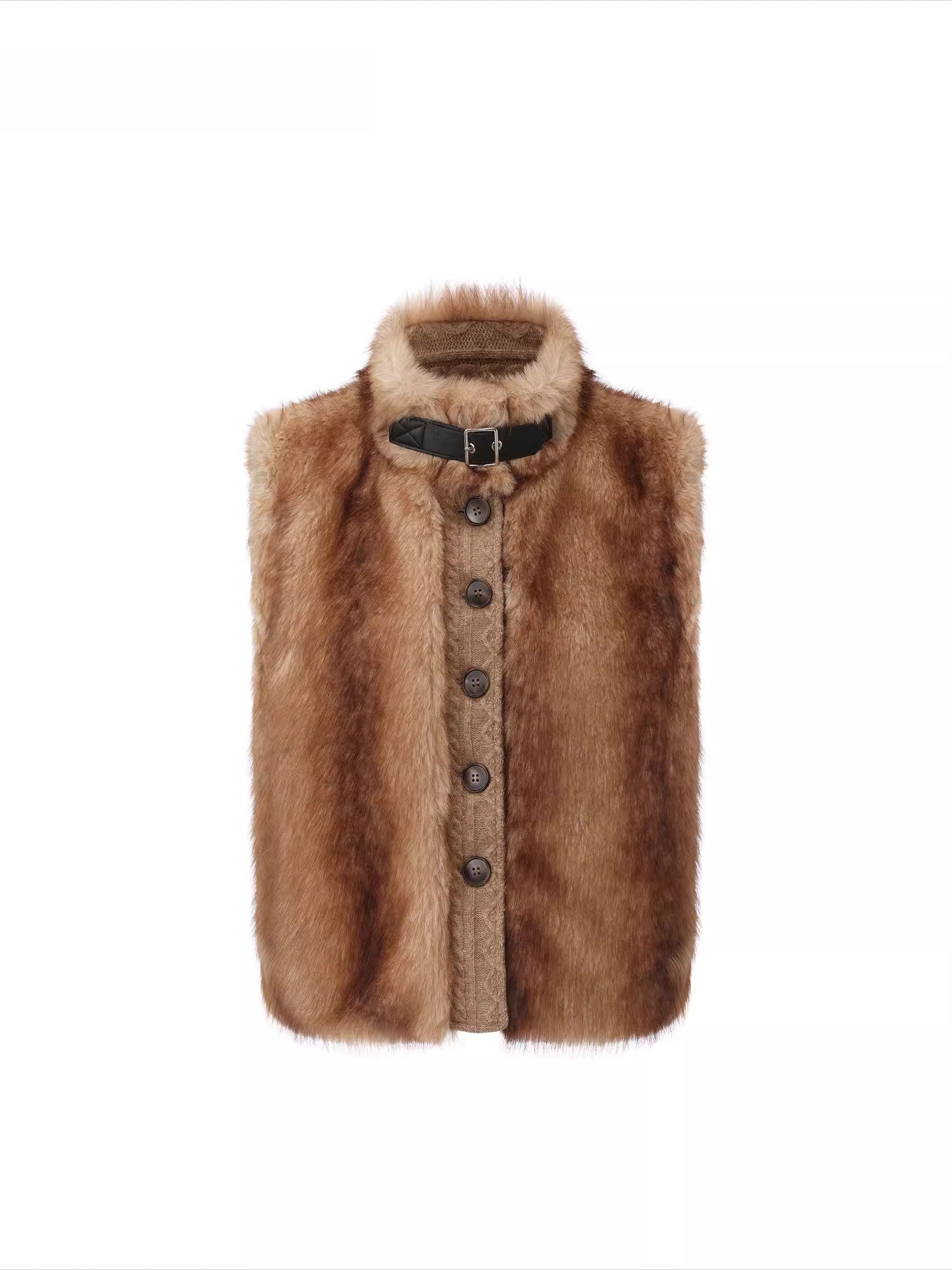 Detachable Sleeve Knit Eco-Fur Jacket