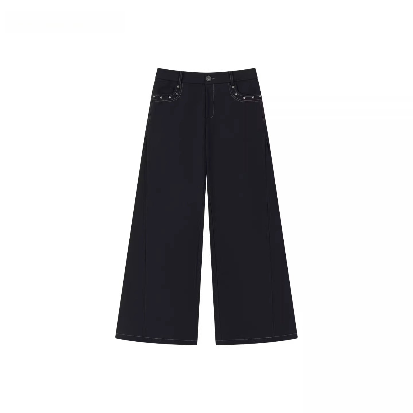 Wave-Embroidered Wide-Leg Straight Pants