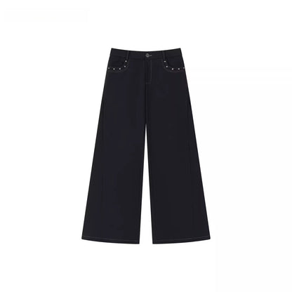 Wave-Embroidered Wide-Leg Straight Pants