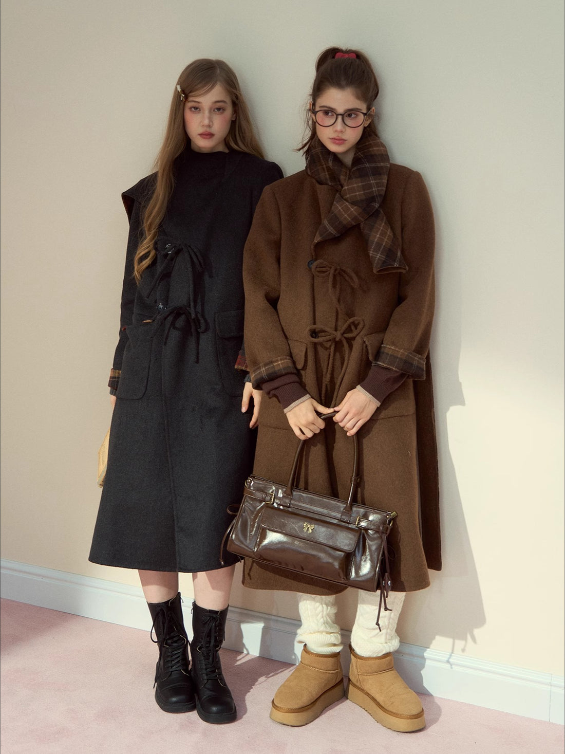 Check Wool-Blend Coat with Scarf