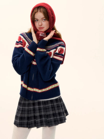 Zip-Up Wool-Blend Knit Cardigan