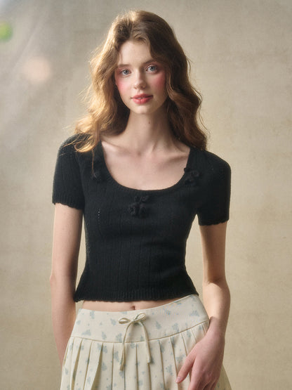 Wool Hollow Out Short Sleeve Knitted Shirt