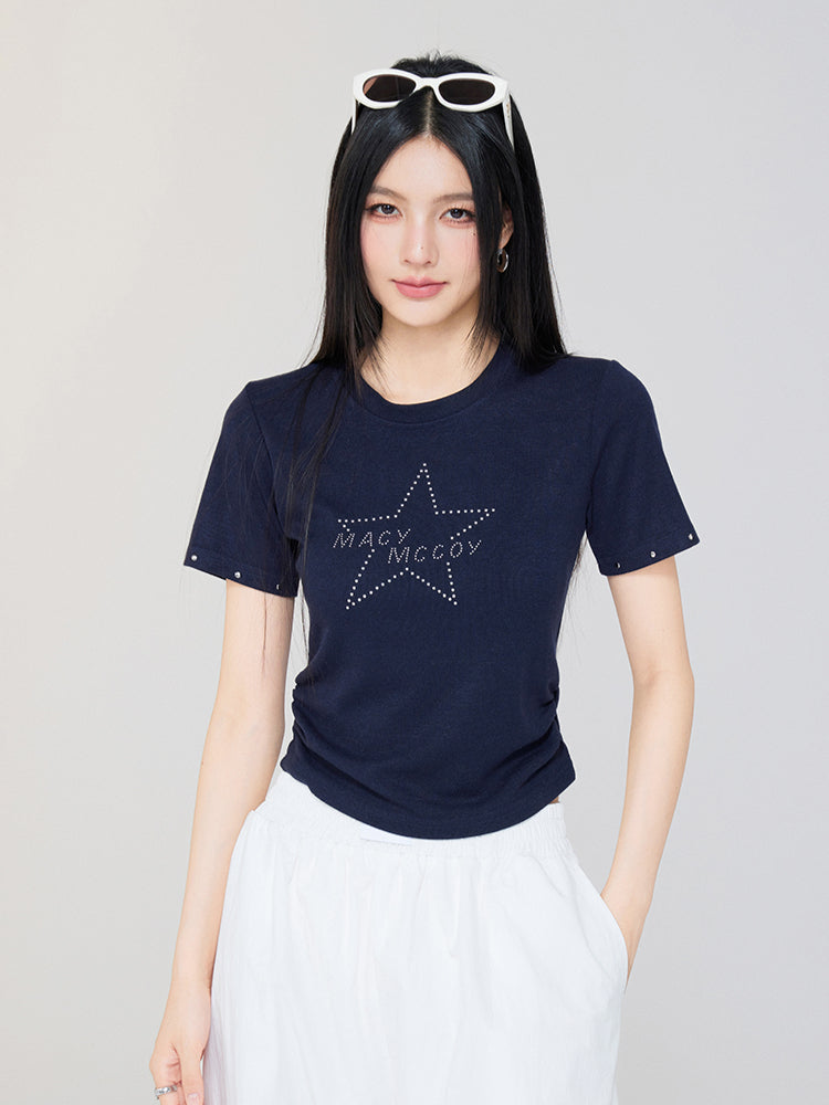 Star Rhinestone Letter Shoulder Tee