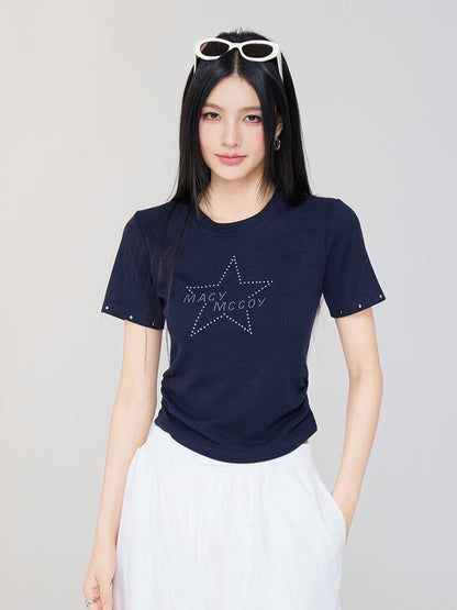 Star Rhinestone Letter Shoulder Tee