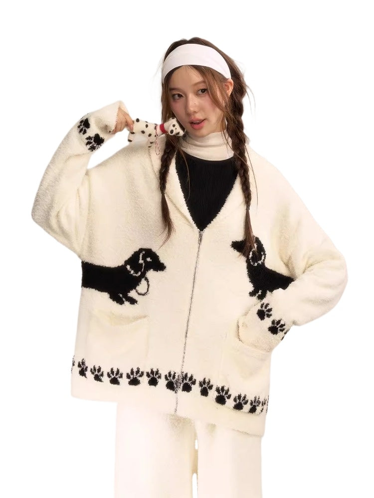 White Dachshund Homewear Cardigan