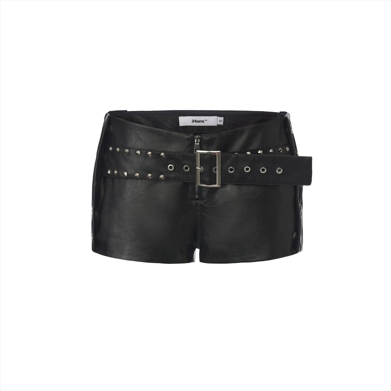 Layered Belt Studded Faux Leather Shorts