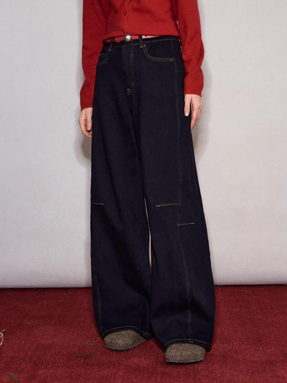 Vintage Brushed Curved-Leg Denim Pants