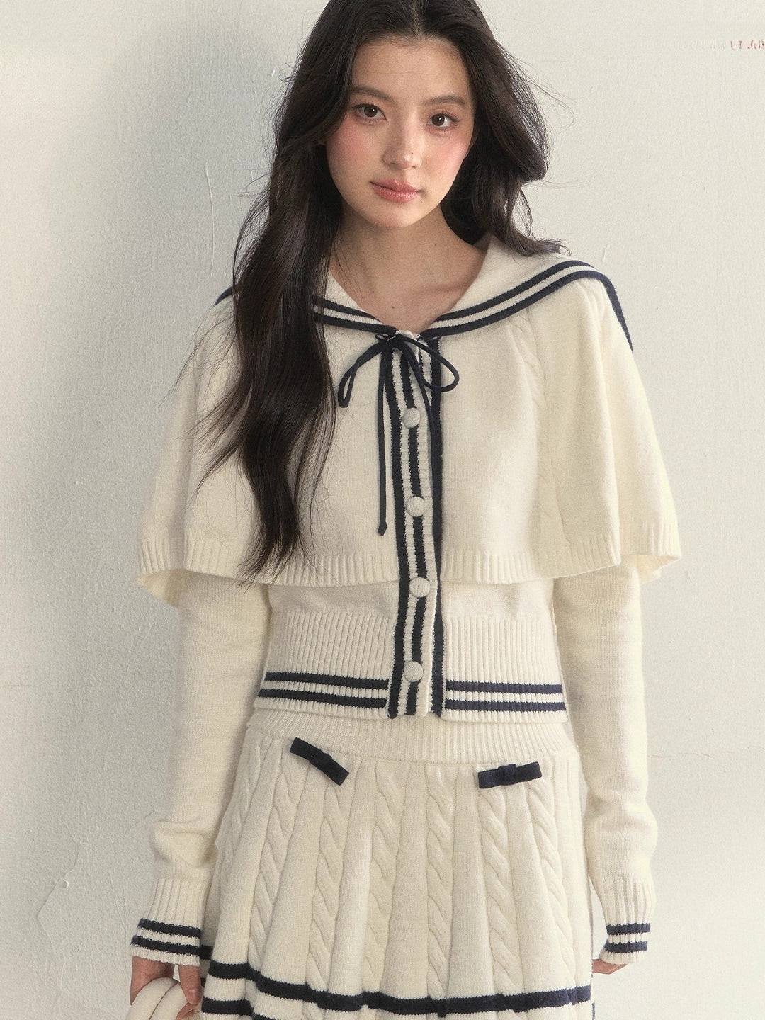 Nautical Cable-Knit Vintage Cape &amp; Skirt Set