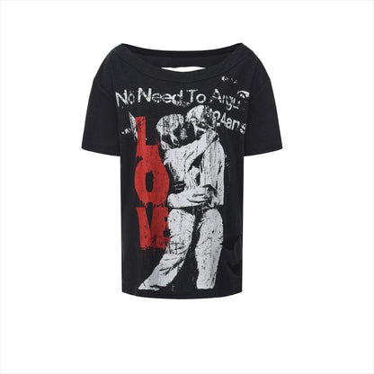 Laser-Burn Punk Graphic Oversized T-Shirt