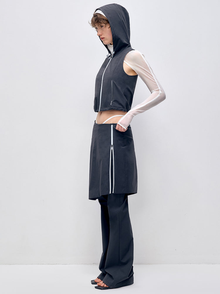 Sleeveless Hooded Zipper Double-layer Vest