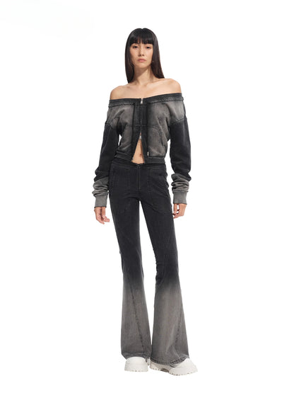 Washed Slim-Fit One-Shoulder Zip-up Sweatshirt - CHINASQUAD