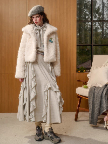 Cranberry Snow Plush Faux Fur Short Jacket