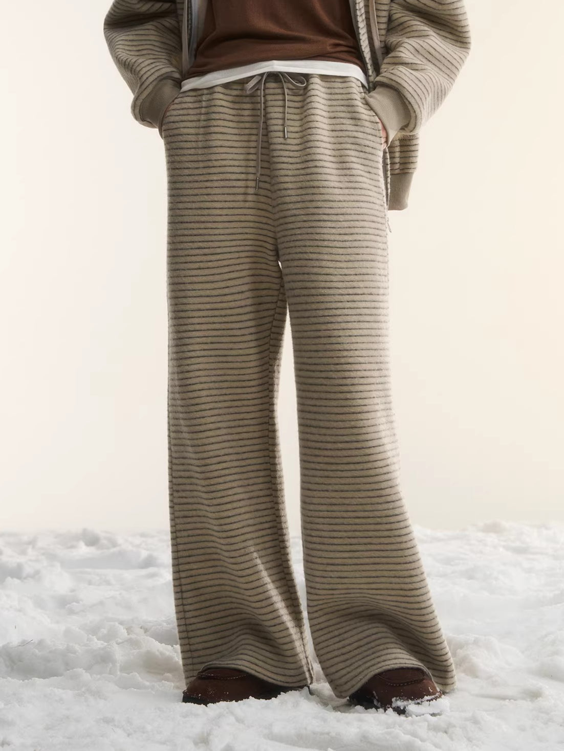 Plush Plaid Patchwork Jacket &amp; Straight-Leg Pants Set