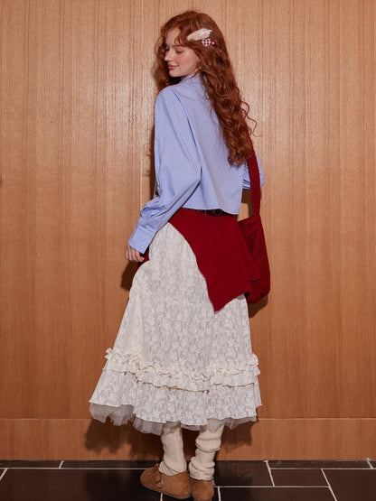 Tiered Jacquard Ruffled Midi Skirt